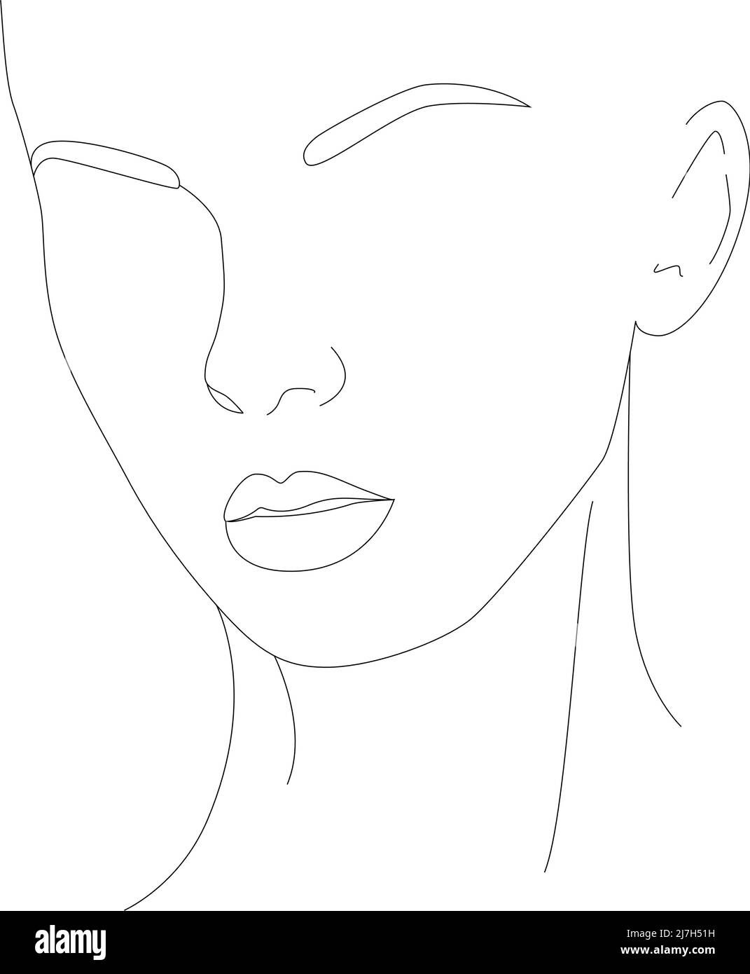 Abstract Art Of A Woman's Face Line. Elegant Portrait Of A Woman With ...