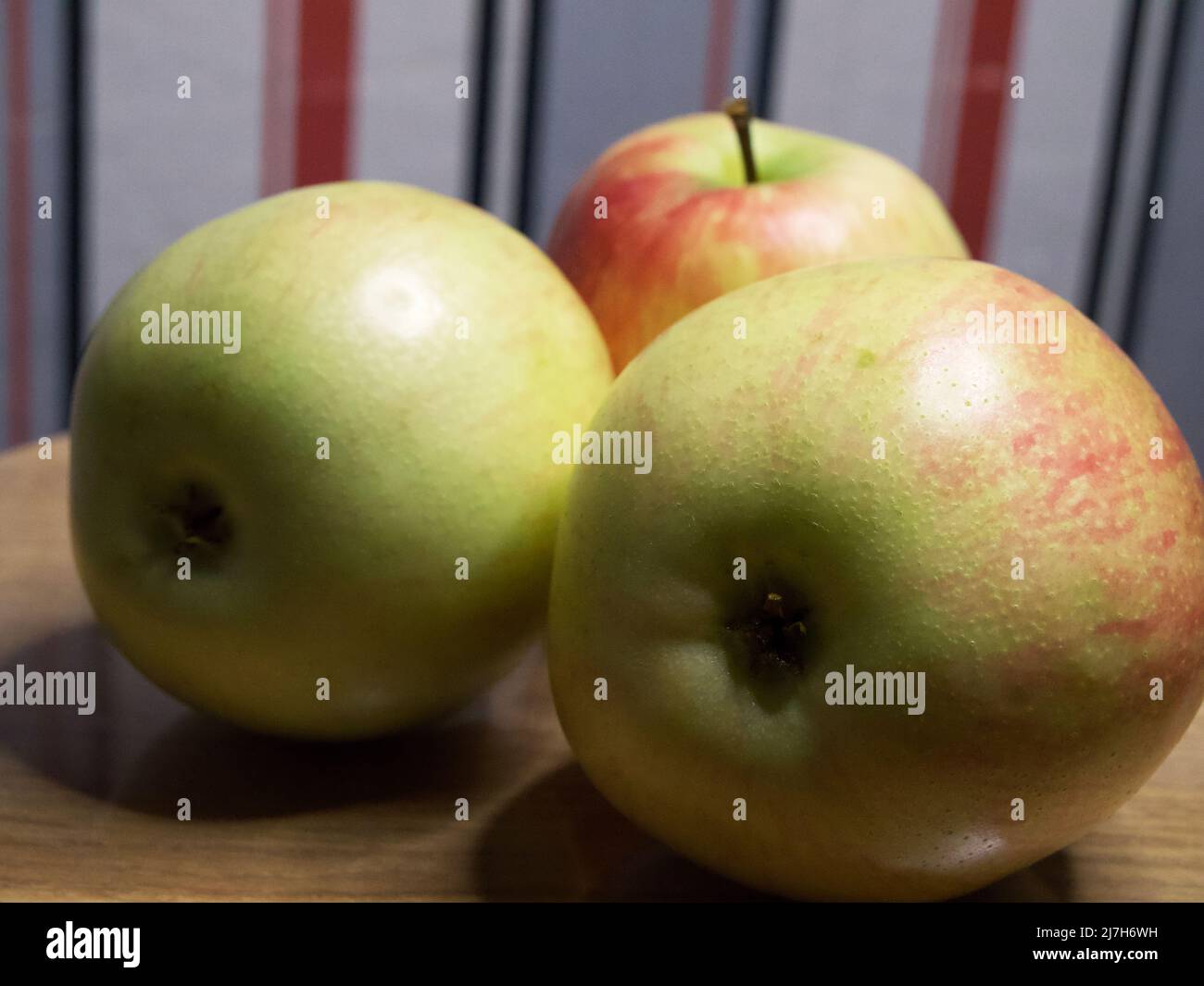 Three ripe gala apples, a closeup shot. Fruits, macro photos Stock