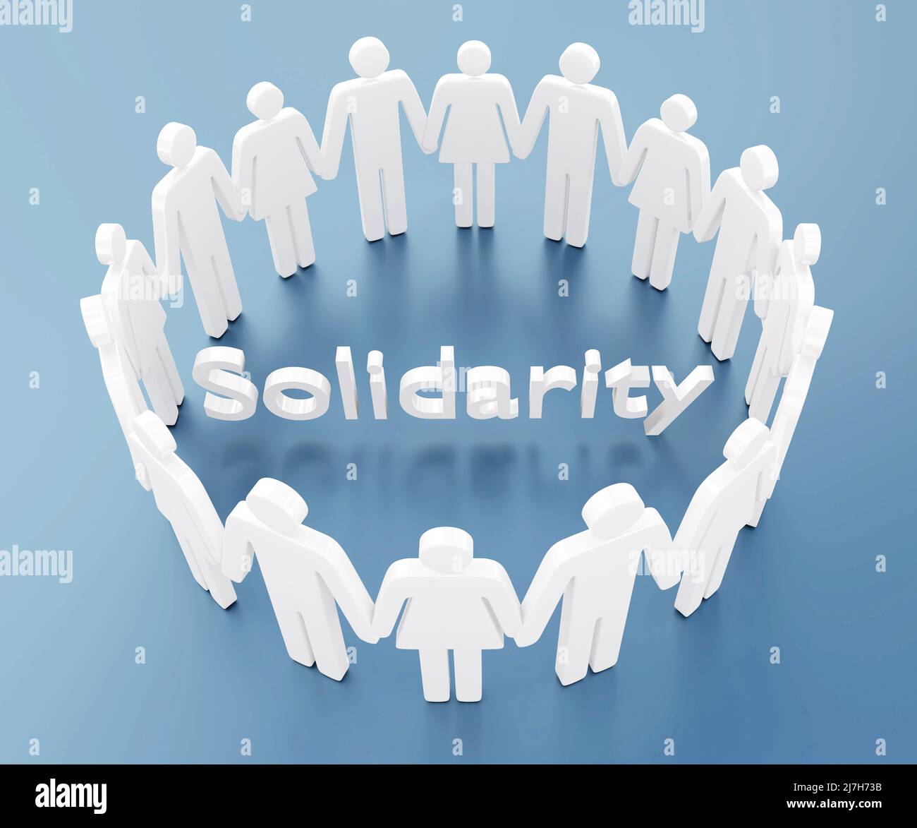 3D illustration of men and women silhouettes in a circle, along with the title Solidarity. Stock Photo