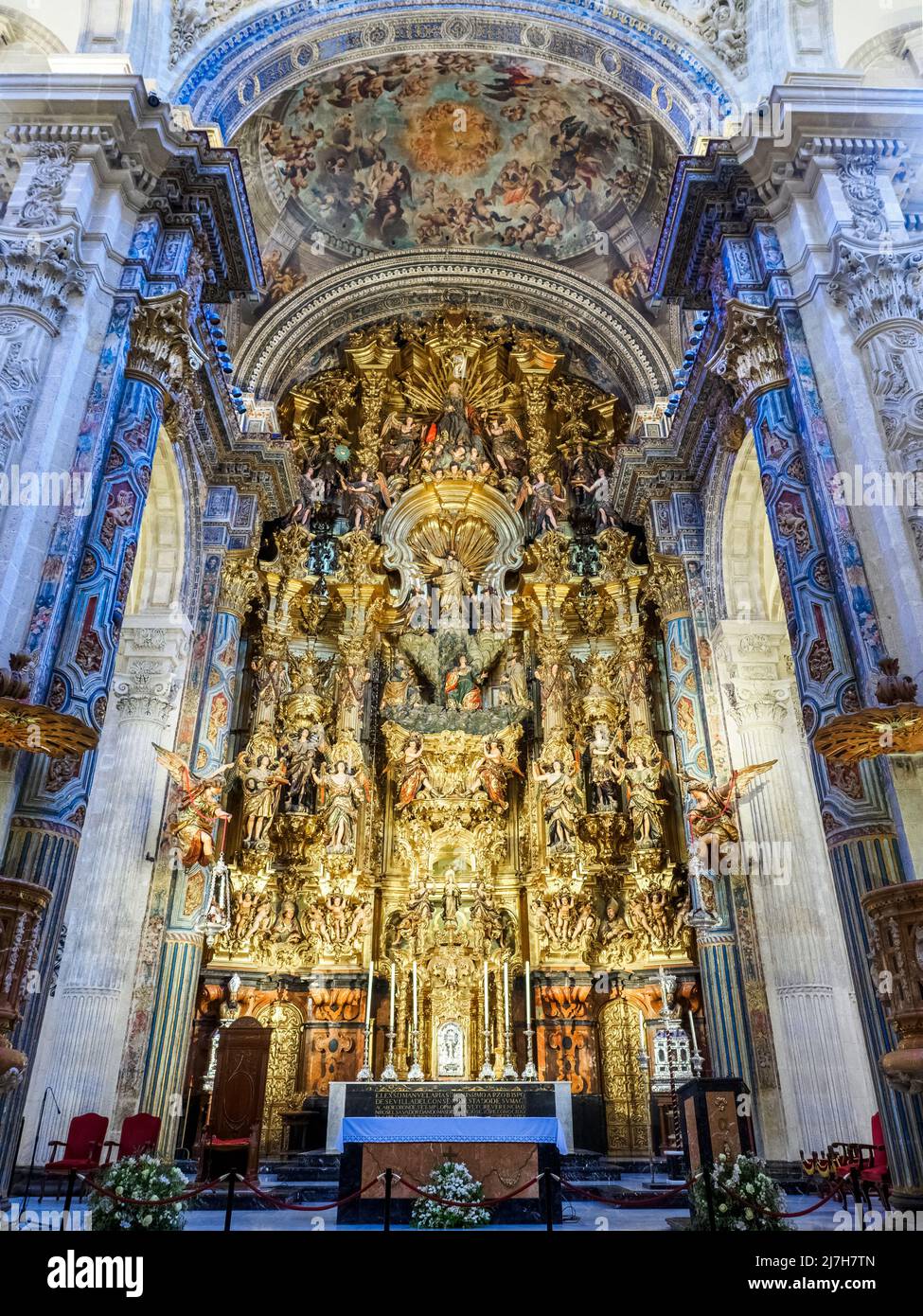 The transfiguration of Christ in the main altarpiece of the Collegiate Church of the Divine Savior - Seville, Spain Stock Photo