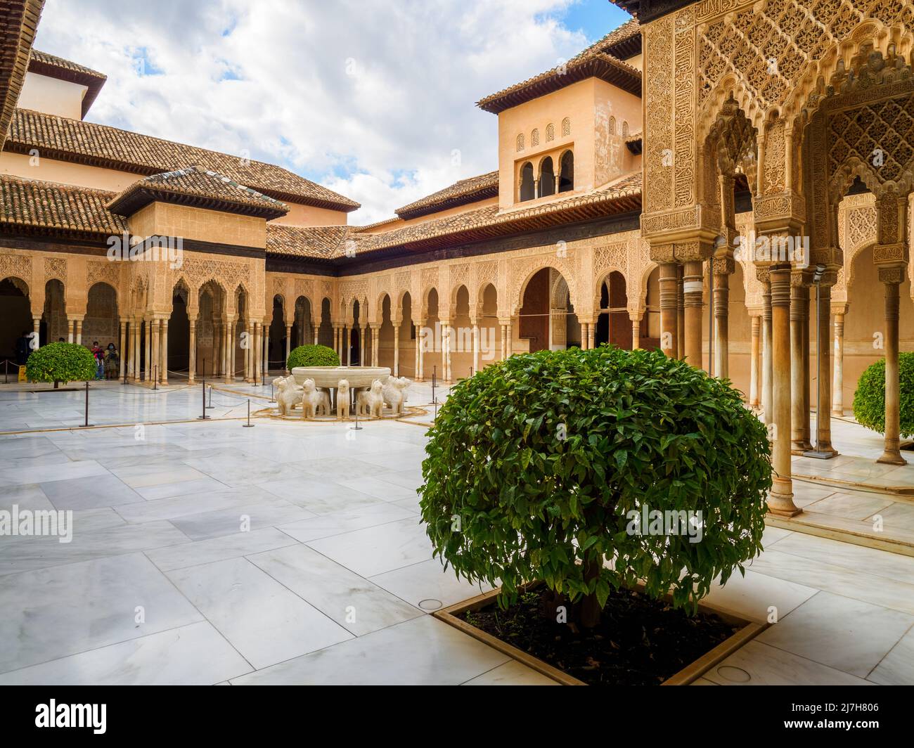 Court of the Lions in the Nasrid royal palaces complex - Alhambra complex - Granada, Spain Stock Photo