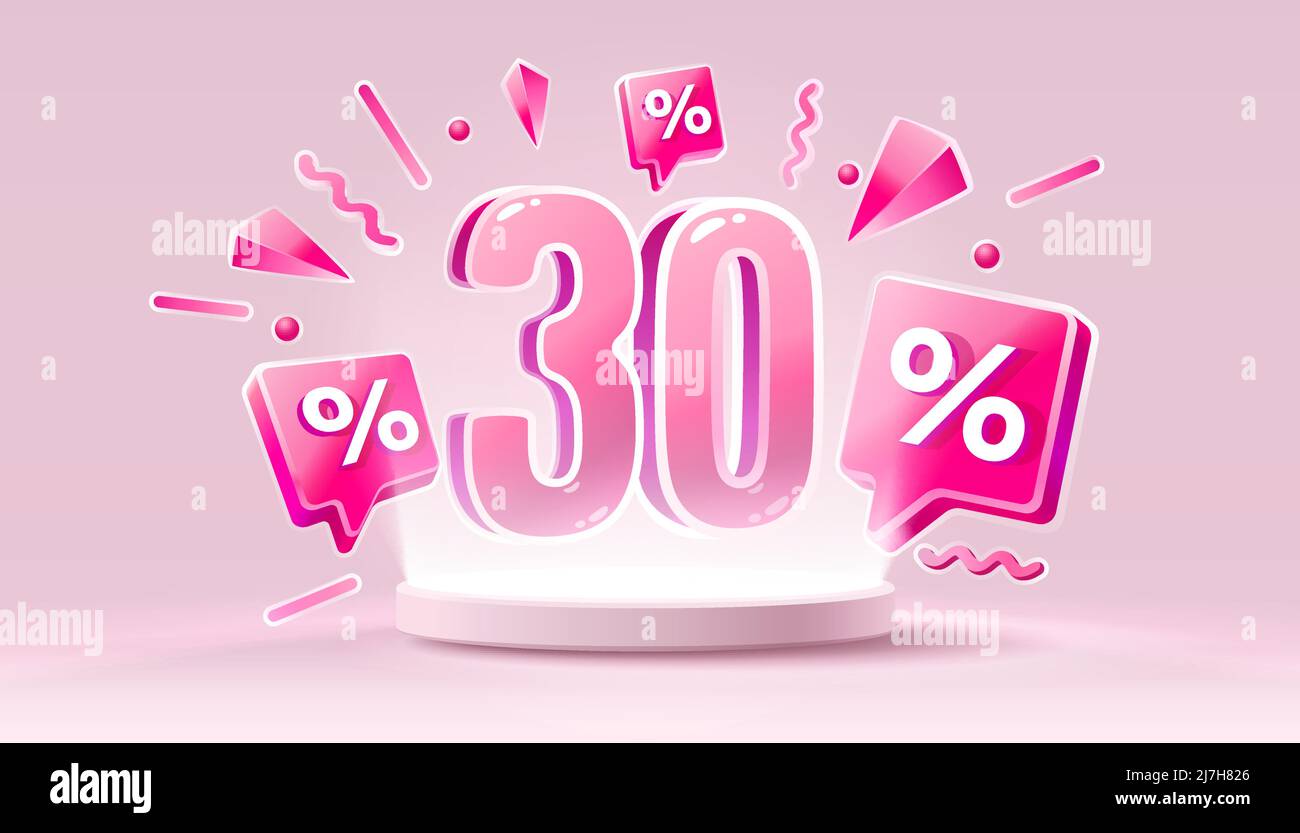 Mega sale special offer, Happy 30 off sale banner. Sign board promotion. Vector illustration Stock Vector
