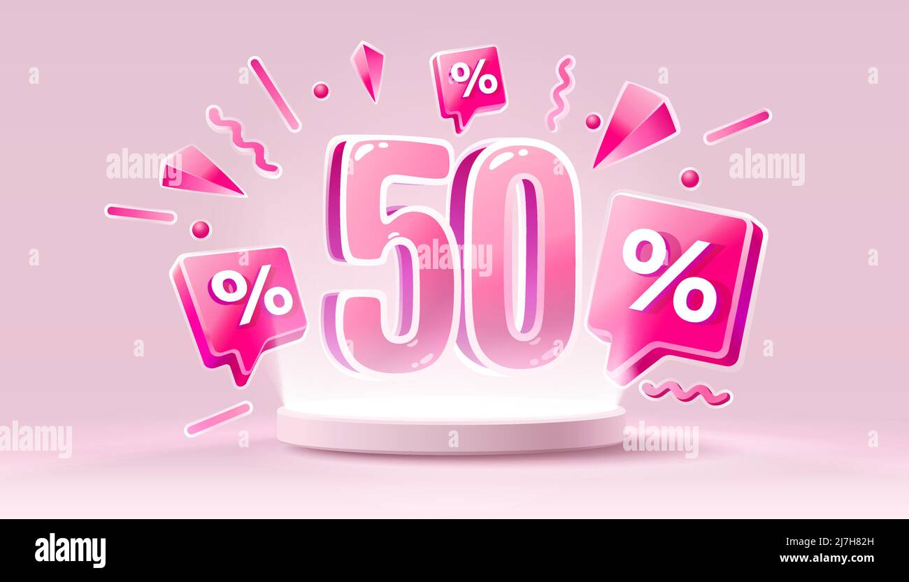 Mega sale special offer, Happy 50 off sale banner. Sign board promotion. Vector illustration Stock Vector