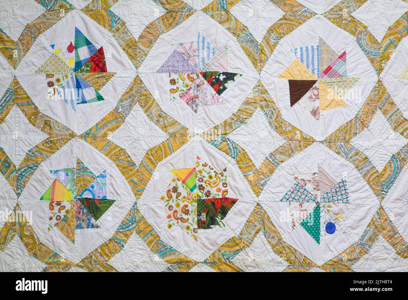 Stitched patterns in quilt inside old 1790 Maison Rosalie-Cadron House ...