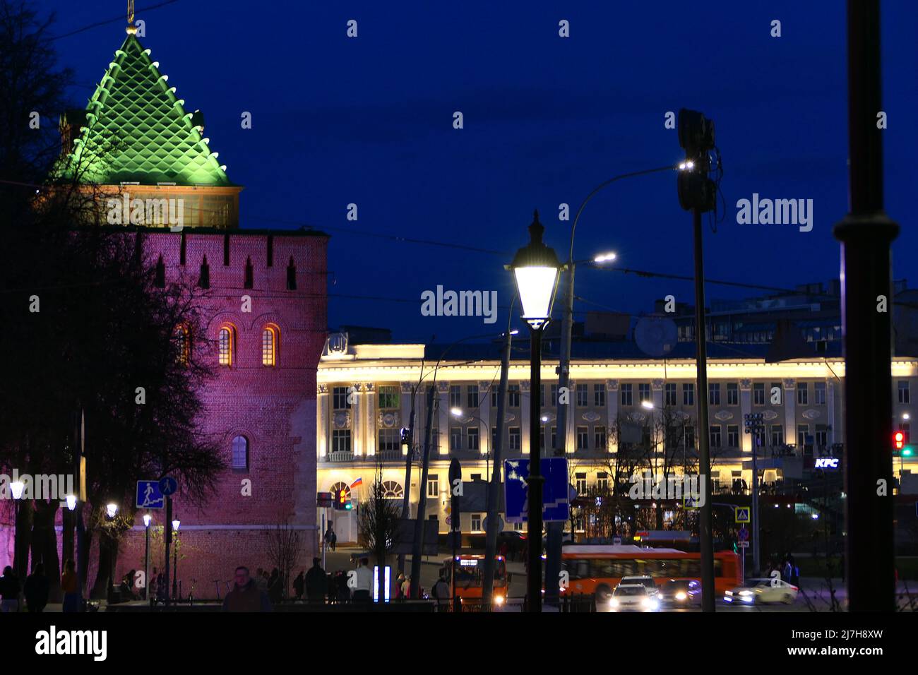 Nizhny Novgorod, Russia, Minin and Pozharsky Square. 01.05.2022. Minin and Pozharsky Square at night. Stock Photo
