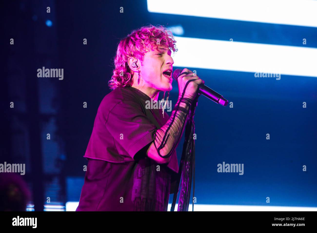 Italian singer Irama in concert at Mediolanum Forum in Milan, Italy, on April 30 2022 Stock Photo