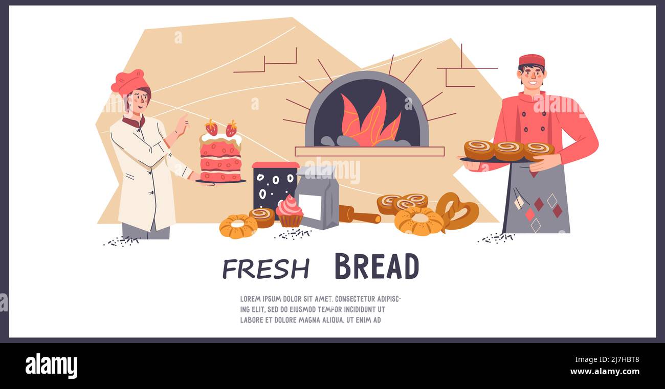 Bakery banner or flyer site header template with bakers flat vector Bakery banner or flyer site header template with bakers flat vector