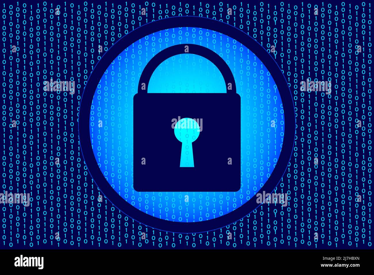 Cybersecurity and information protection concept. Locked padlock icon on binary code background. Vector illustration Stock Vector