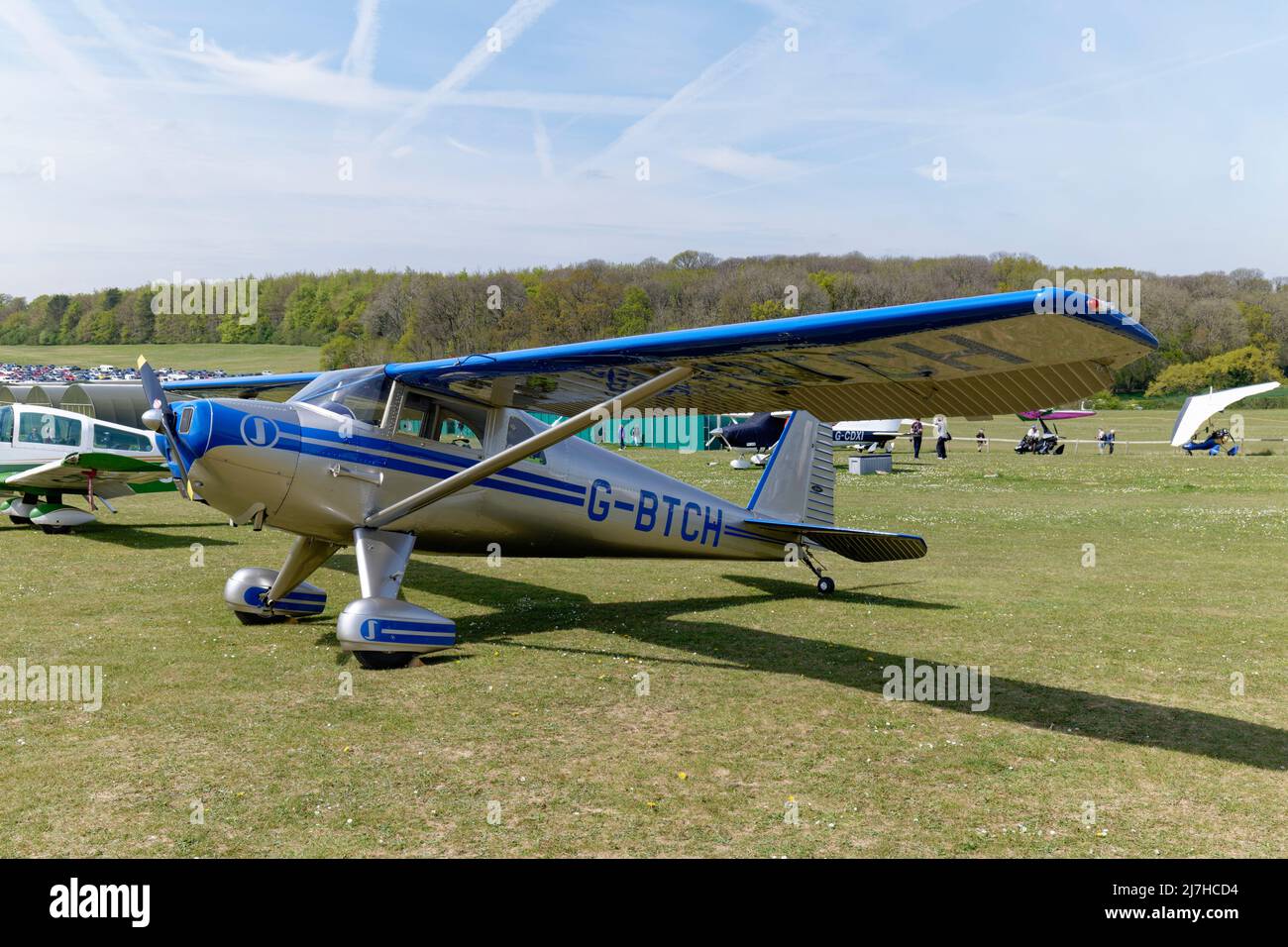 Superb looking 74 year old Luscombe 8E Silvaire light aircraft parked at Popham airfield near Basingstoke in Southern England. Stock Photo