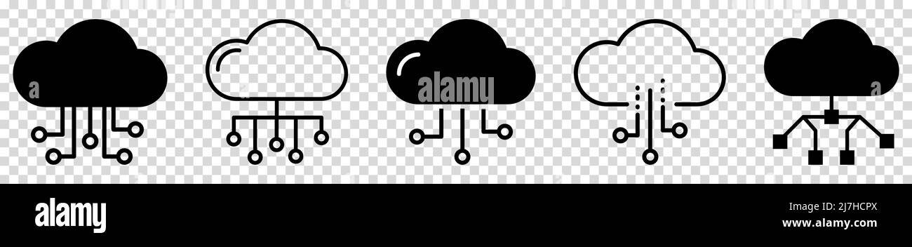 Set of cloud computing icon. Flat and line art style. Vector ...
