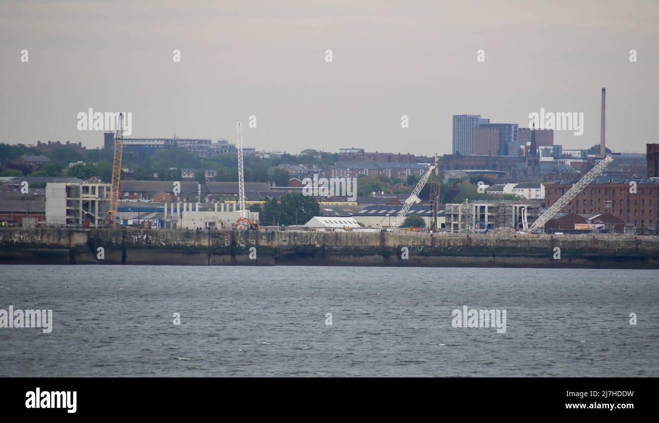 Liverpool, Uk, 9th May 2022 Bramley Moore Dock home of the new Everton stadium is progressing with cladding going up on one of the four corners Stock Photo