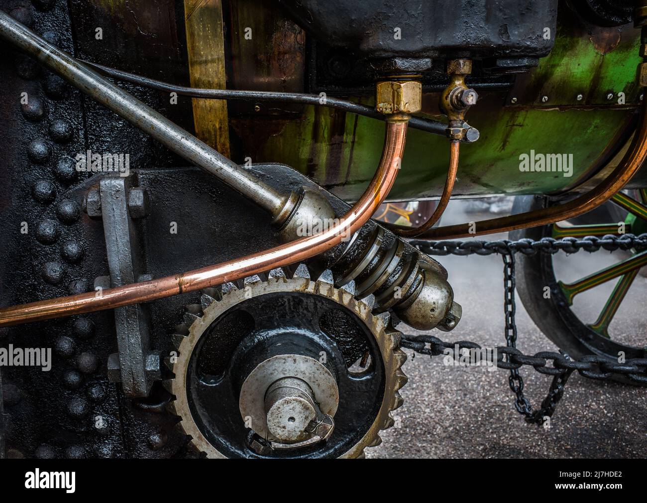 Detail of a steam traction engine's mechanical workings. Stock Photo
