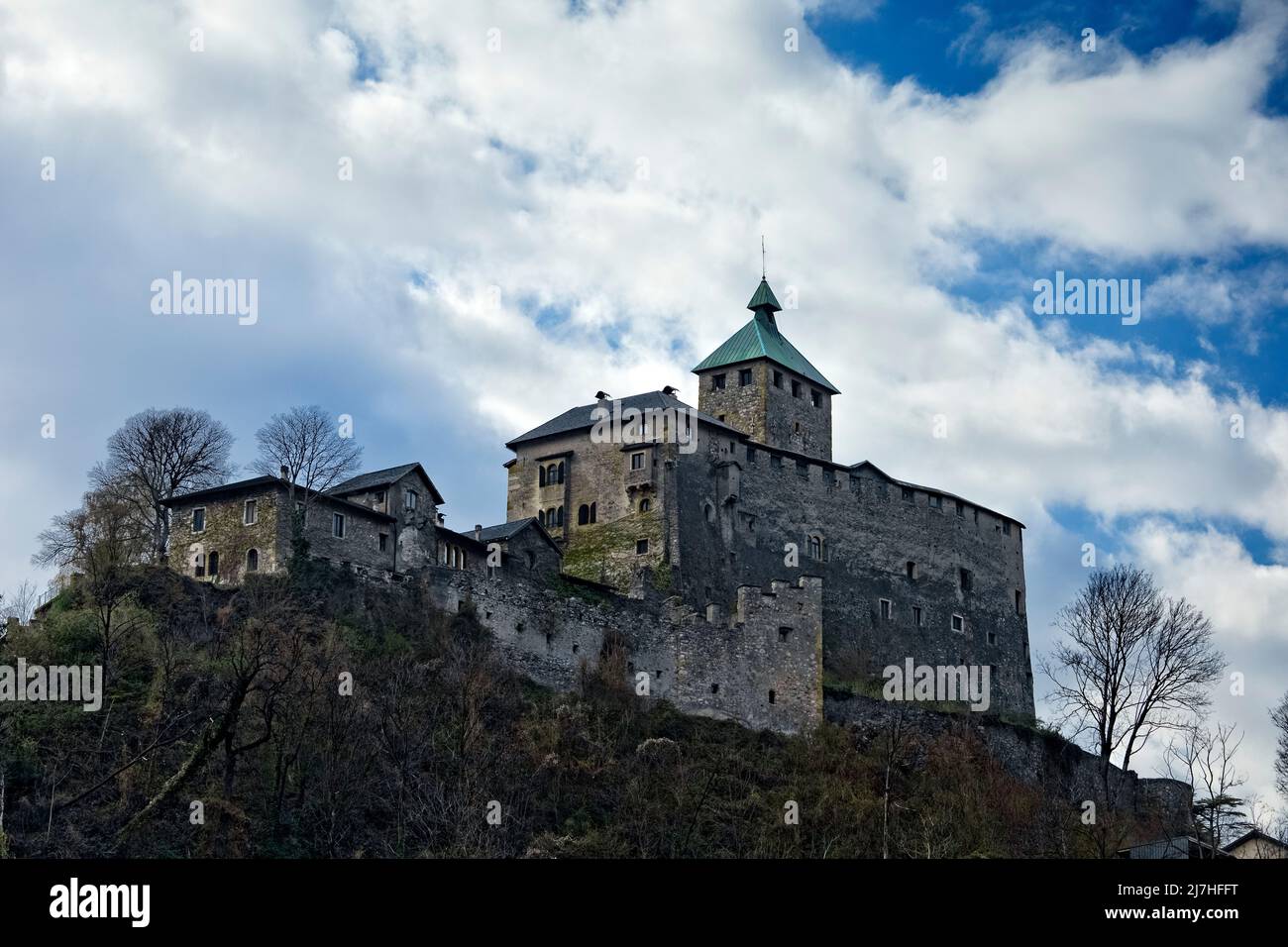 The imposing fortified structure of Ivano castle. Valsugana, Trento province, Trentino Alto-Adige, Italy. Stock Photo