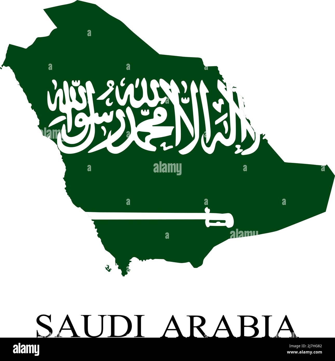 Country shape outlined and filled with the flag of Saudi Arabia,in vector format. Stock Vector