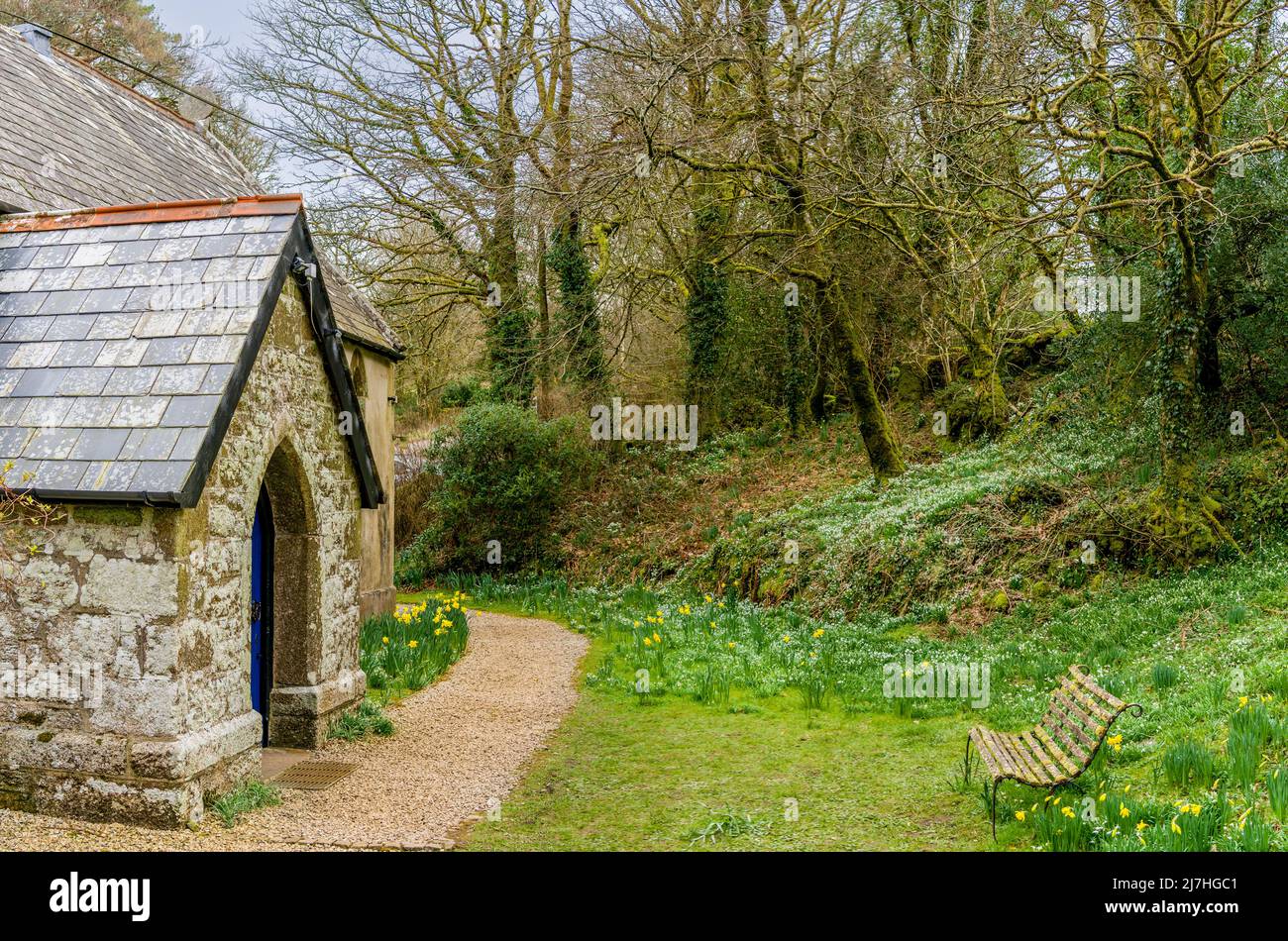 Ancient church in Hexworthy, Dartmoor, Devon Stock Photo