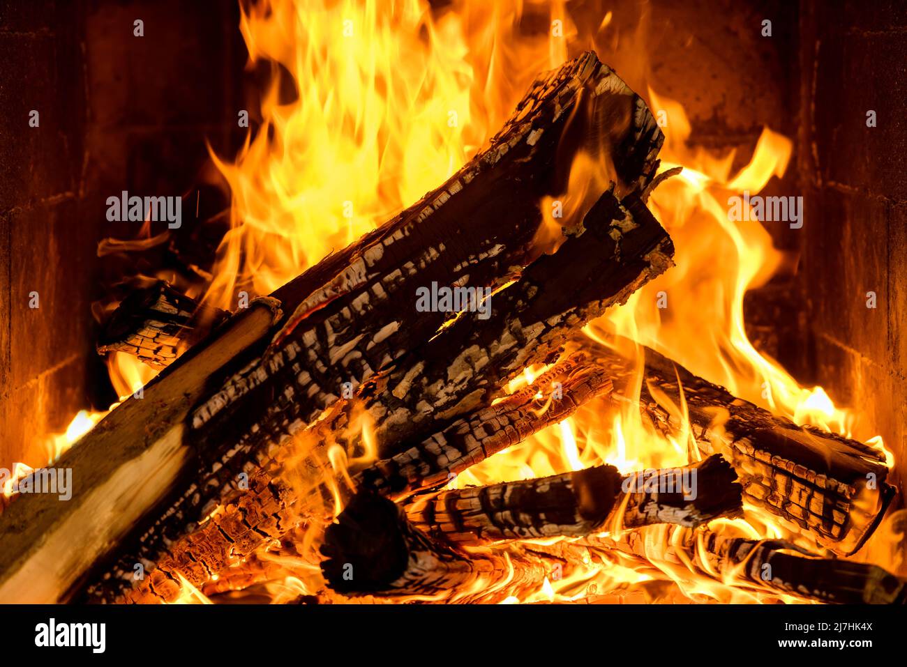 Close up of burning fireplace at home Stock Photo - Alamy