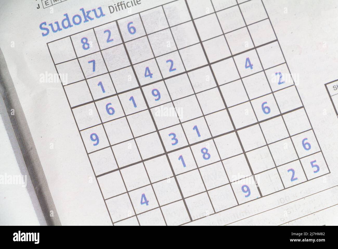 Empty sudoku game in a french newspaper Stock Photo