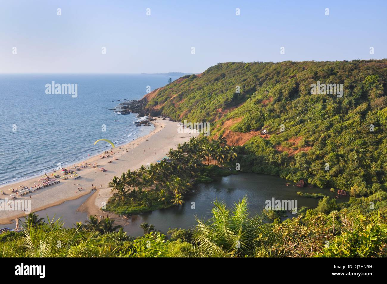 View of the sea and Sweet lake at Arambol beach in Goa Stock Photo