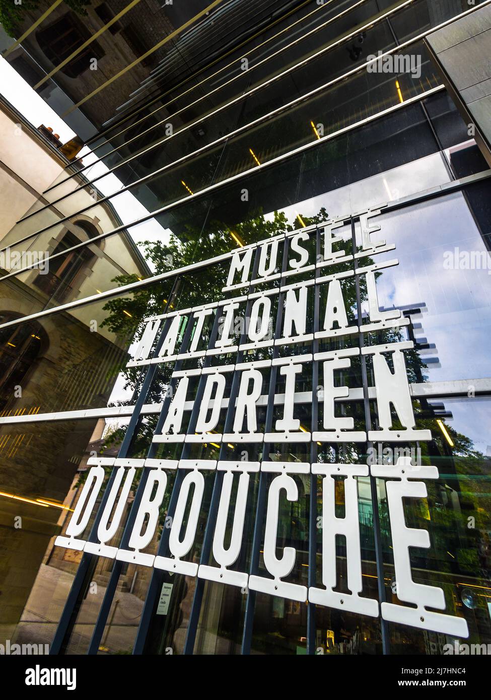 Entrance to the modern extension to the Musée National Adrien Dubouche ceramics and pottery museum in Limoges, France. Stock Photo