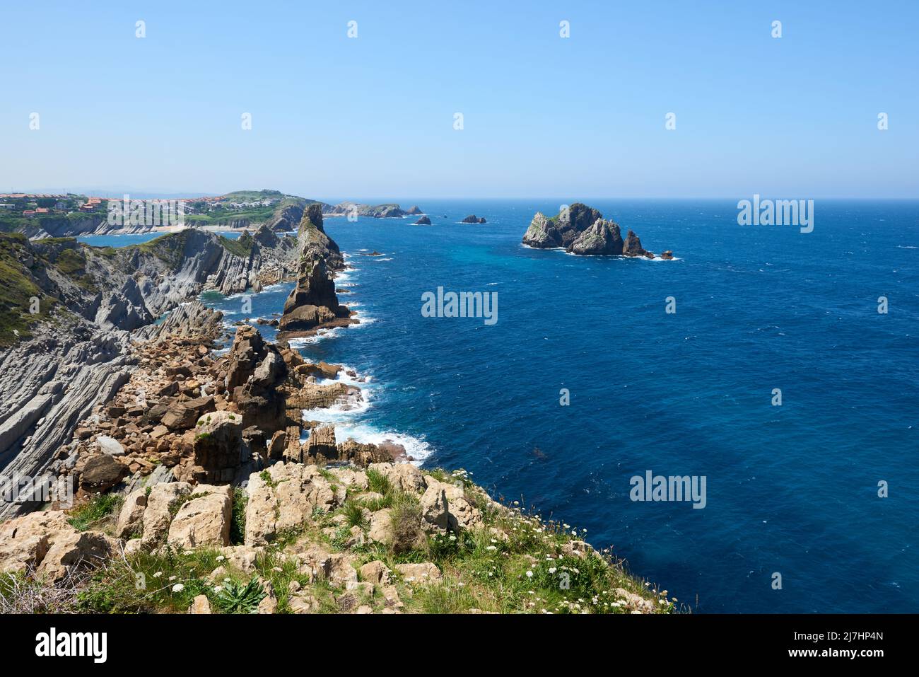 Spain Cliffs A beautiful view of whimsical rock formations on cliffs in northern ...