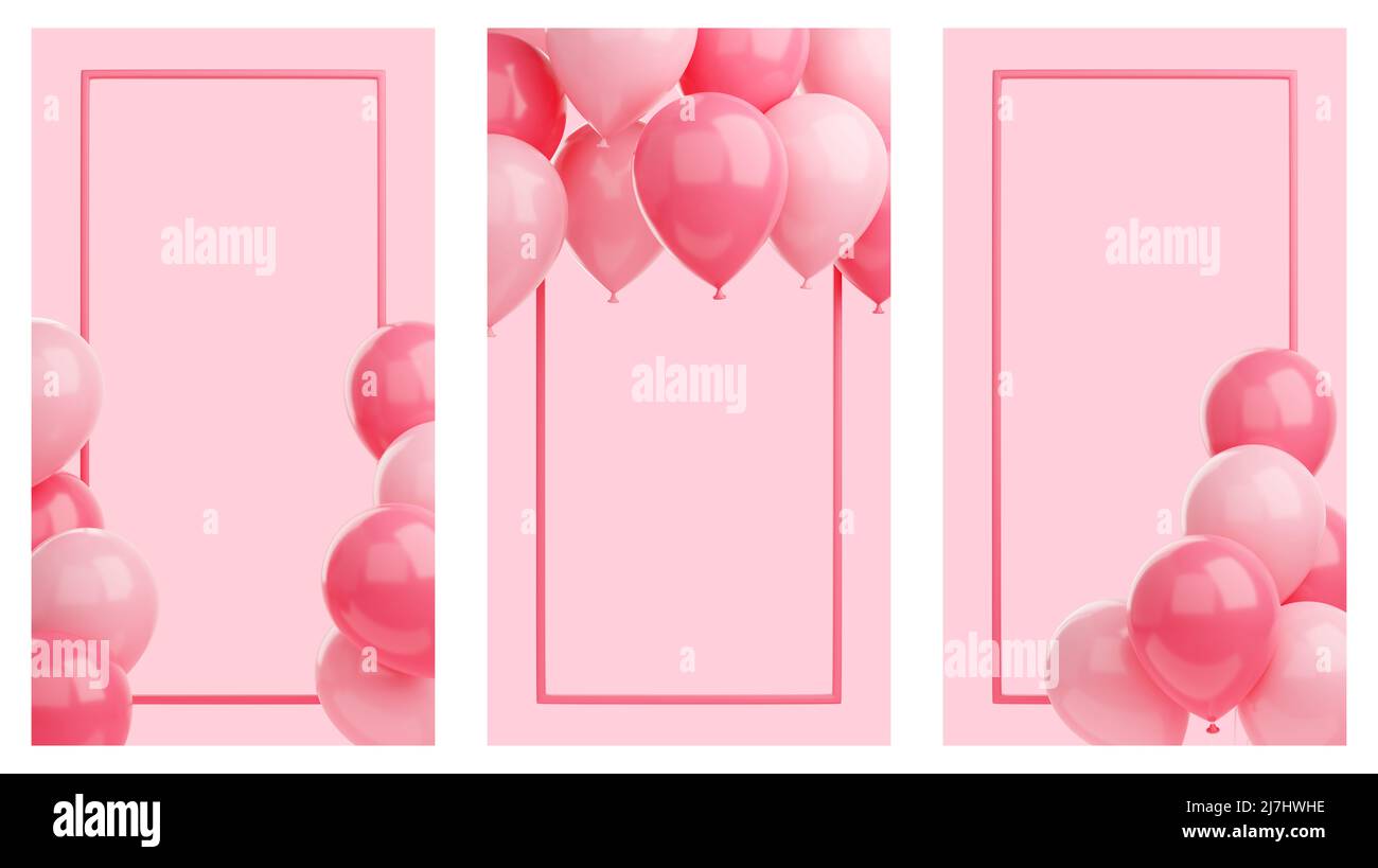 Congratulation banner with balloons and frame on pink background - 3d  render social media story for birthday or anniversary greetings. Vertical  poster Stock Photo - Alamy
