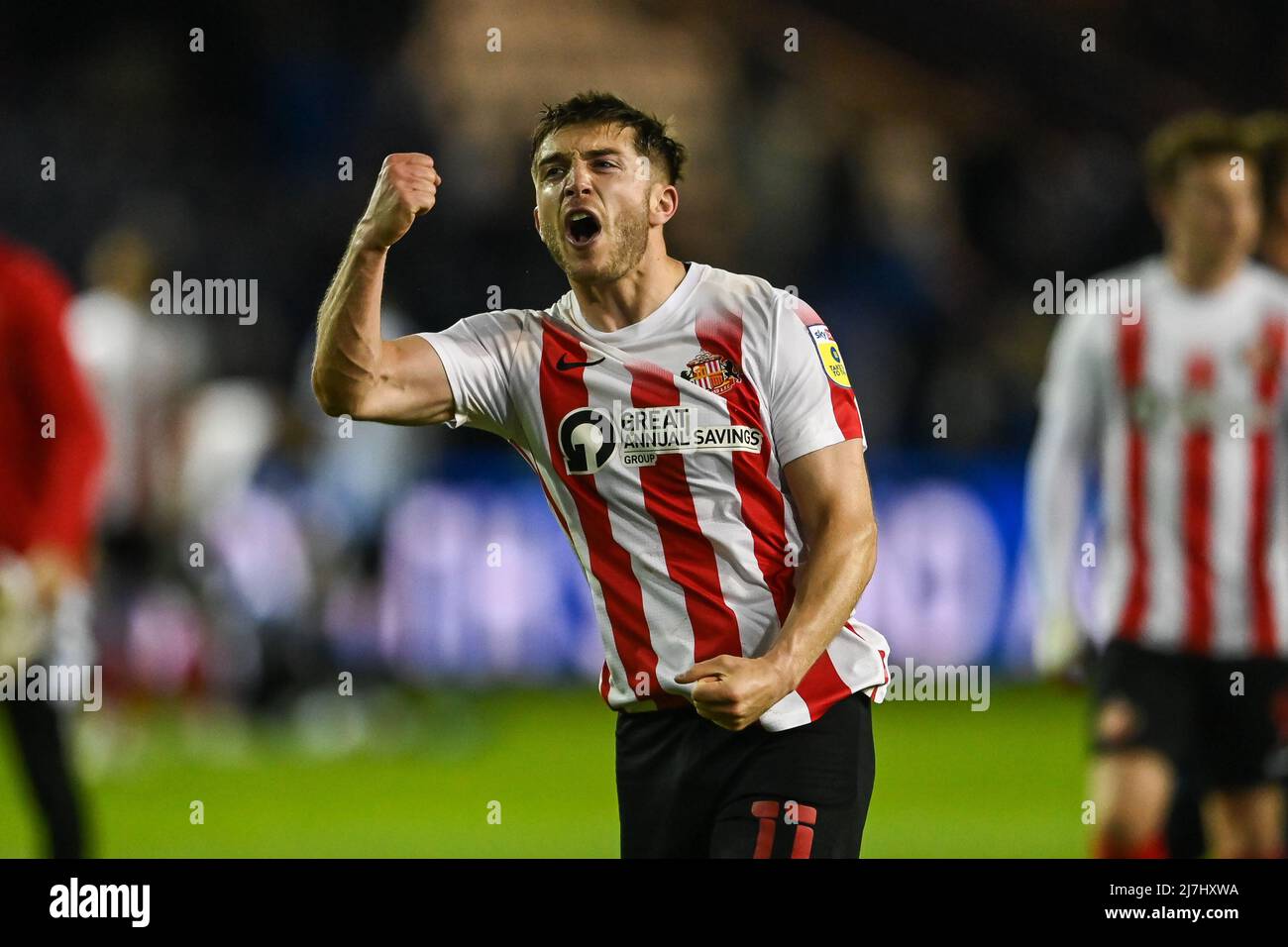 Lynden Gooch #11 of Sunderland celebrates his sides victory in the play off semi final in, on 5/9/2022. (Photo by Craig Thomas/News Images/Sipa USA) Credit: Sipa USA/Alamy Live News Stock Photo