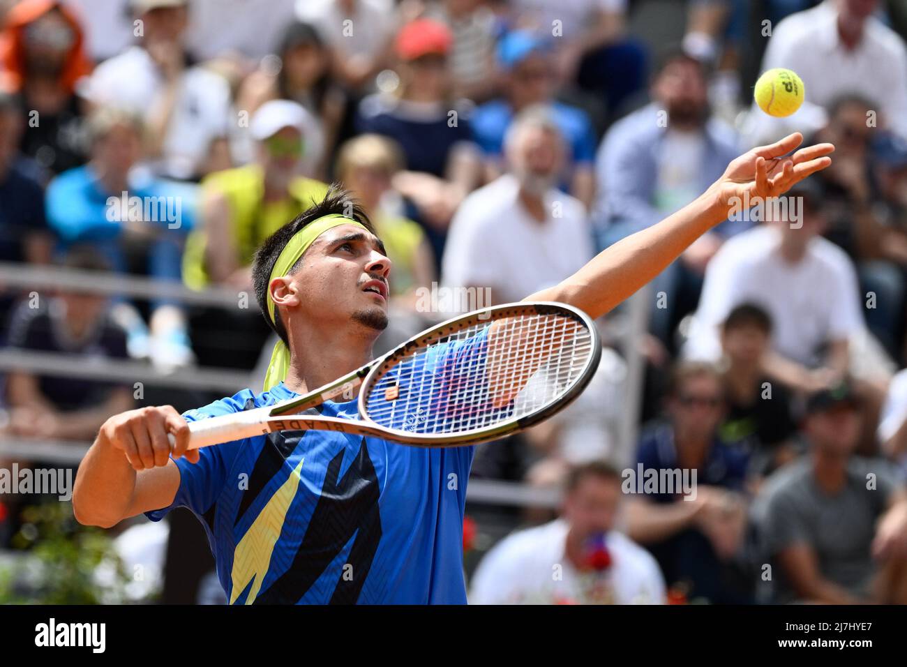 Rome, Italy. 09th May, 2022. Lorenzo Sonego (ITA) during the first round  against Denis Shapovalov (CAN) of the ATP Master 1000 Internazionali BNL D' Italia tournament at Foro Italico on May 9, 2022
