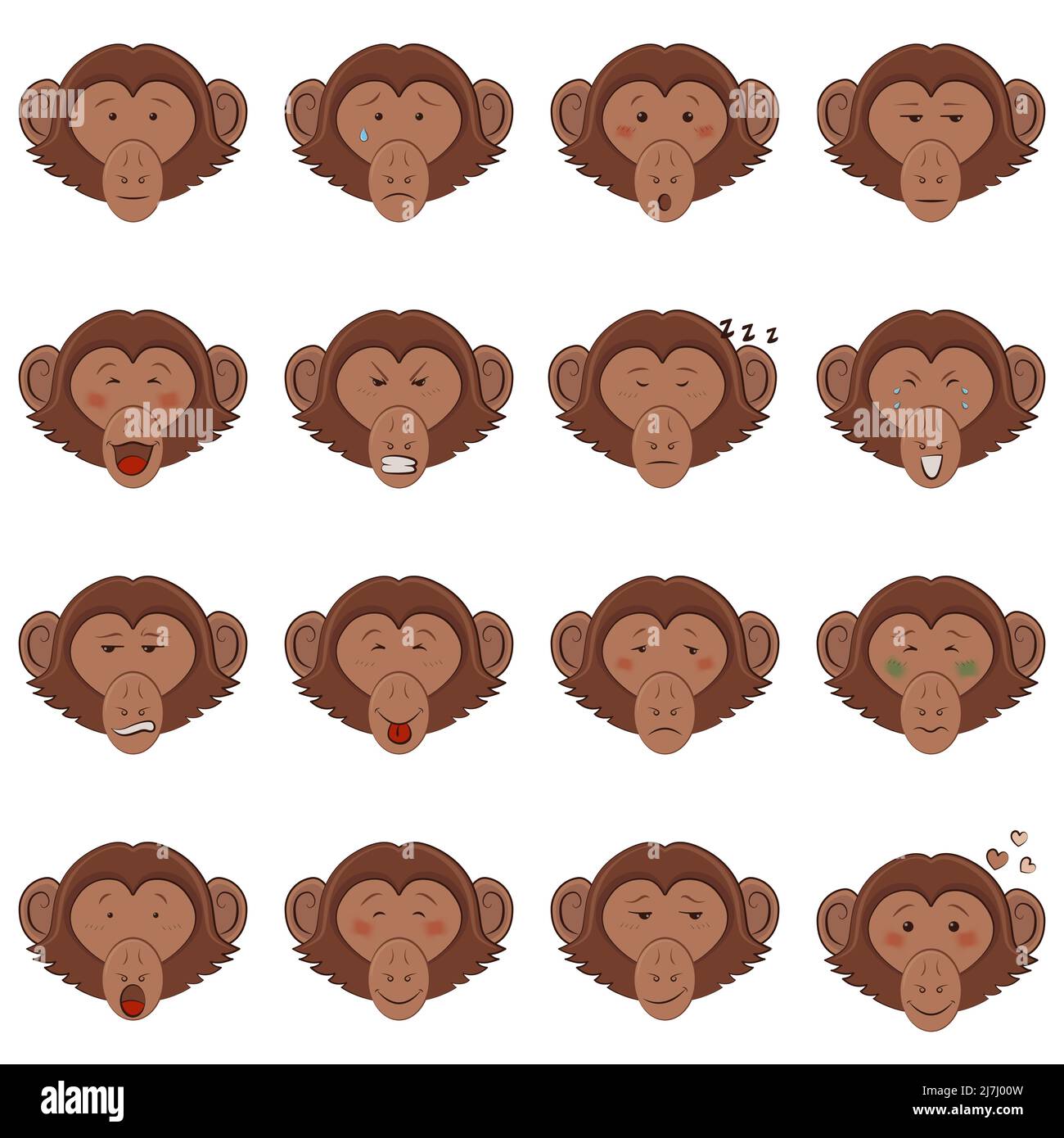 Set of cartoon monkeys with different emotions Stock Vector