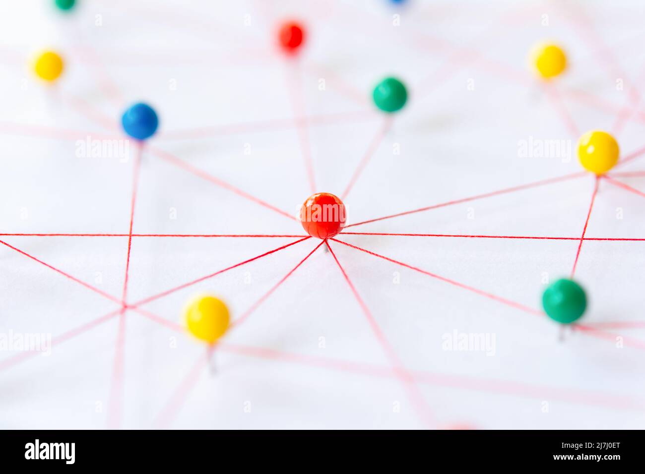 Linking entities, Blockchain, social media, Communications Network, The connection between the two networks. Network simulation on paper linked togeth Stock Photo