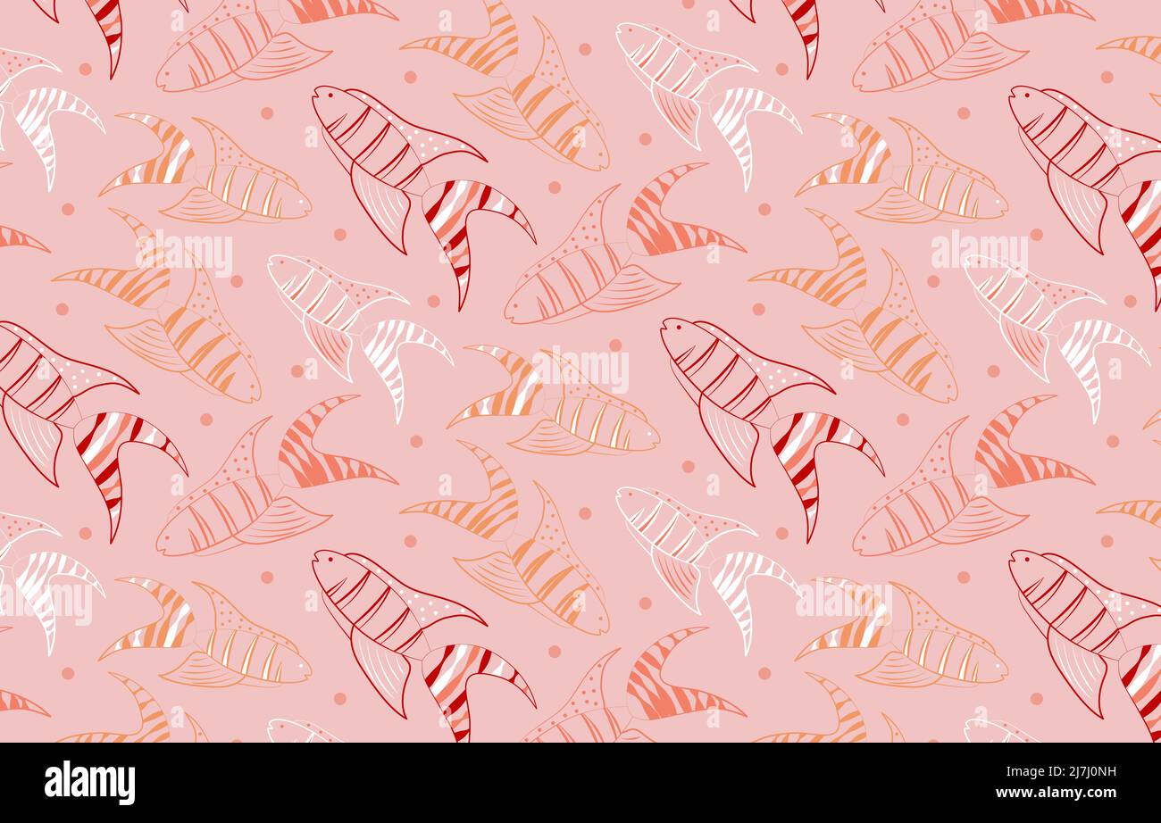 Beautiful and pink pattern with macropod fish.  Stock Vector