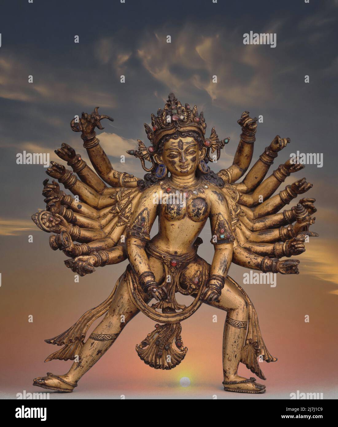Durga, with numerous arms whose hands hold different types of weapons, is the embodiment of female creative energy Stock Photo