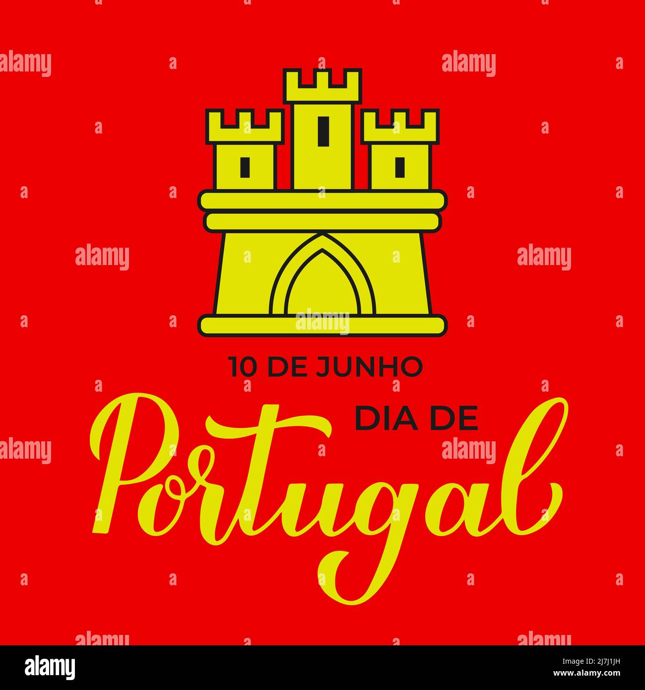 Portugal National Day typography poster in Portuguese. Holiday celebration on June 10. Vector template for banner, flyer, postcard, etc. Stock Vector