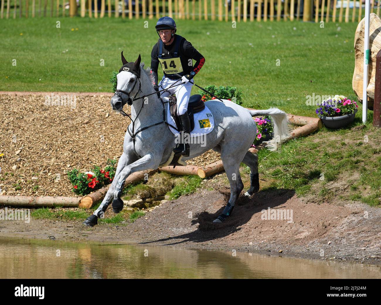 Badminton Horse Trials - Cross Country Test - Badminton, UK. 07th May, 2022. Oliver Townend on Swallow Springs at the lake the Cross Country Test at the Badminton Horse Trials. Picture Credit : Credit: Mark Pain/Alamy Live News Stock Photo