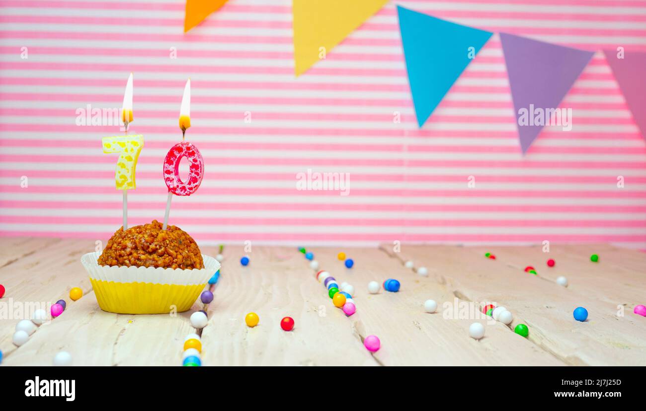 Happy birthday postcard. Festive background with cupcake. copy space greeting card for people Stock Photo