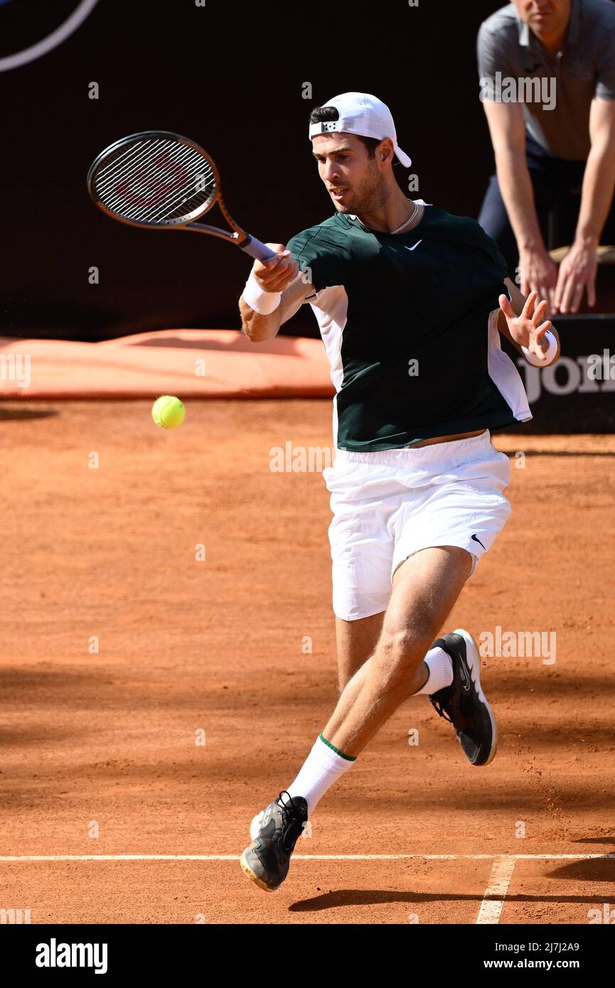 Rome, Italy. 09th May, 2022. Karen Khachanov (RUS) during the first round  against Giulio Zeppieri (ITA) of the ATP Master 1000 Internazionali BNL D' Italia tournament at Foro Italico on May 9, 2022