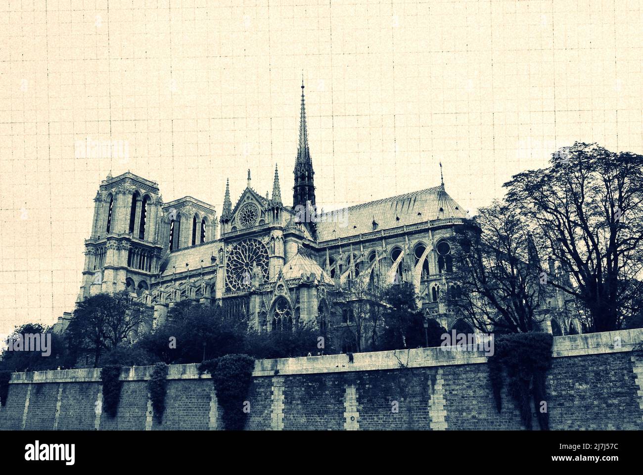 Paris France Notra Dame Cathedral, view from the river. Stock Photo