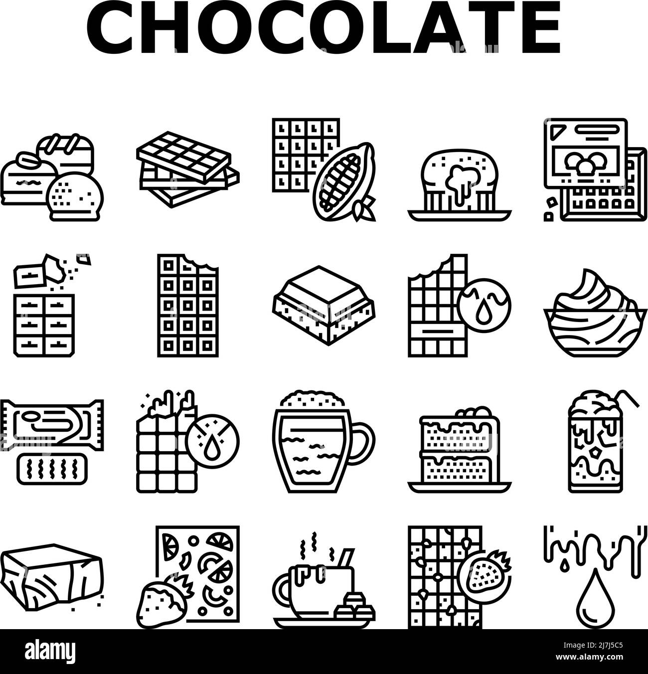 Chocolate Sweet Dessert And Drink Icons Set Vector Stock Vector Image ...