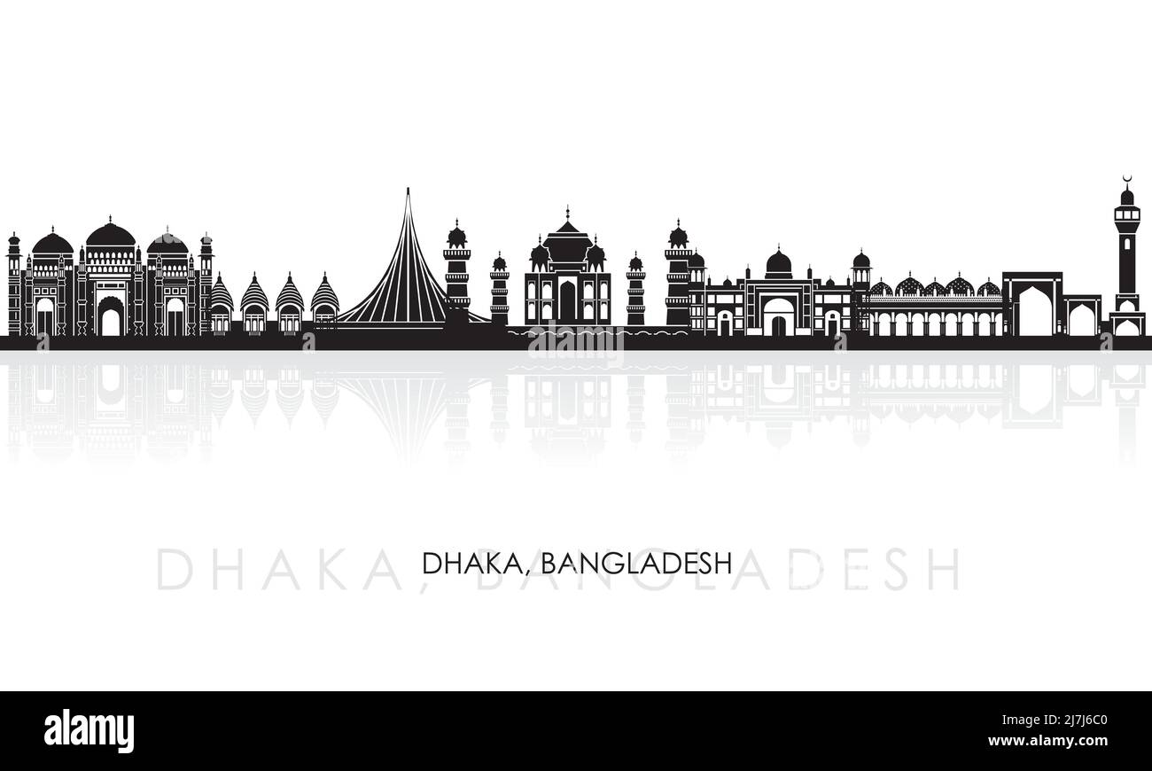 Silhouette Skyline panorama of city of Dhaka, Bangladesh - vector illustration Stock Vector