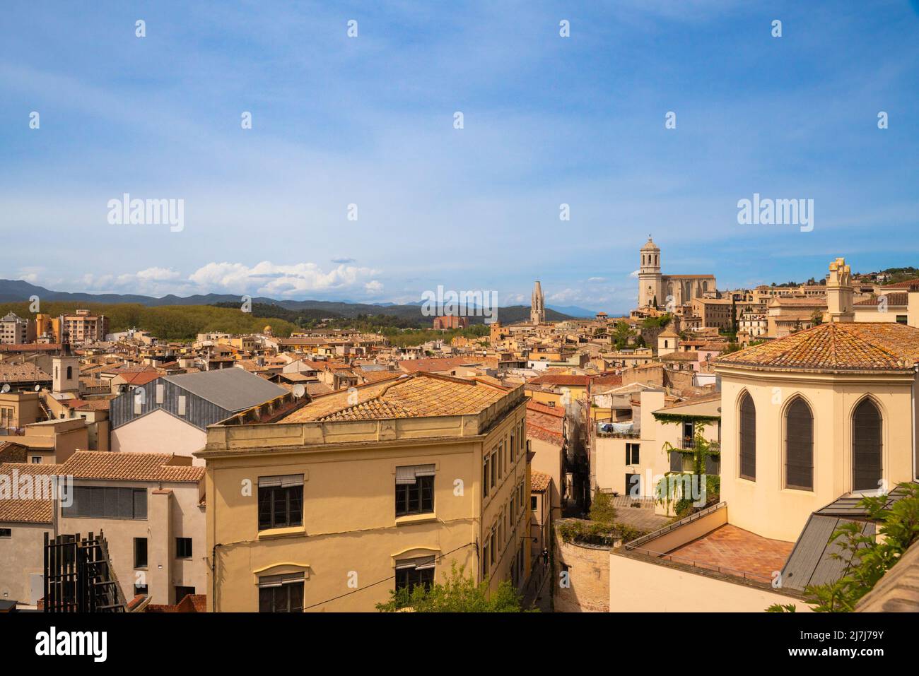 Beautiful Medieval city of Girona Spain seen from high elevation Stock Photo