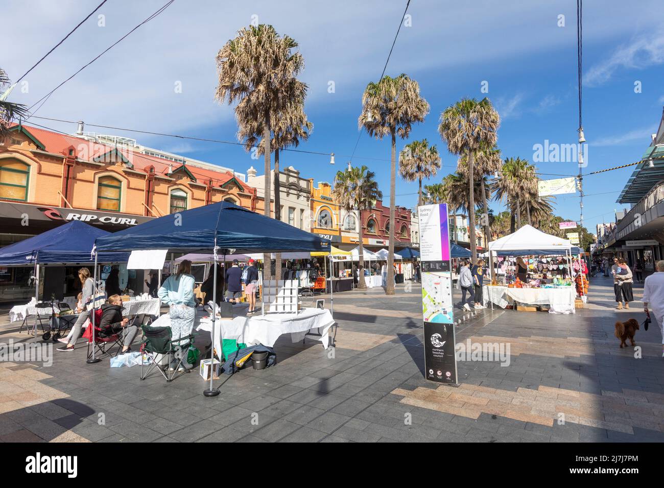 Autum aday in Manly Beach Sydney and the Saturday market and stallholders in the Corso,Manly,NSW,Australia Stock Photo