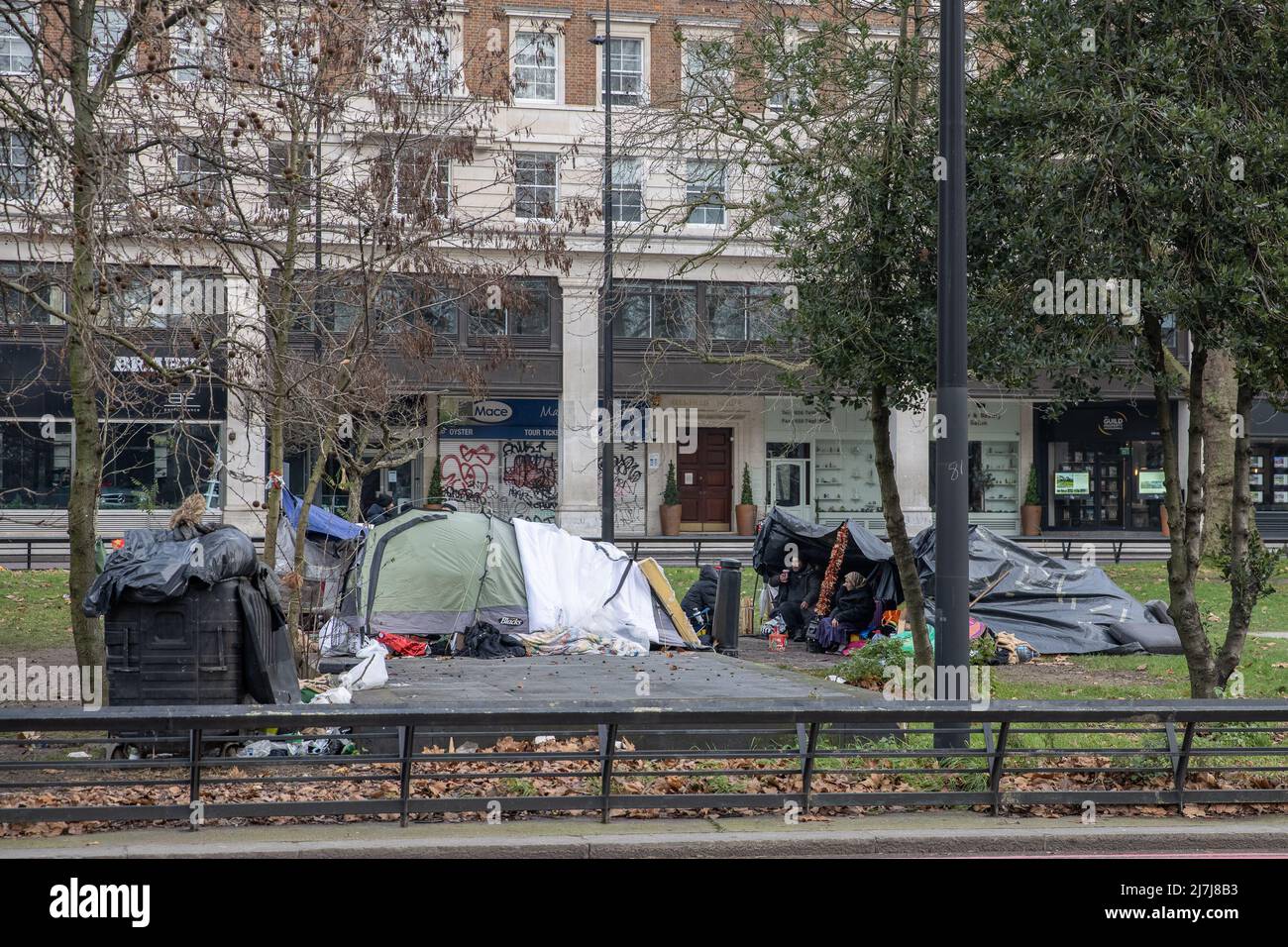 Roma Gypsies camp out on London's Park Lane near Marble Arch, on one of ...