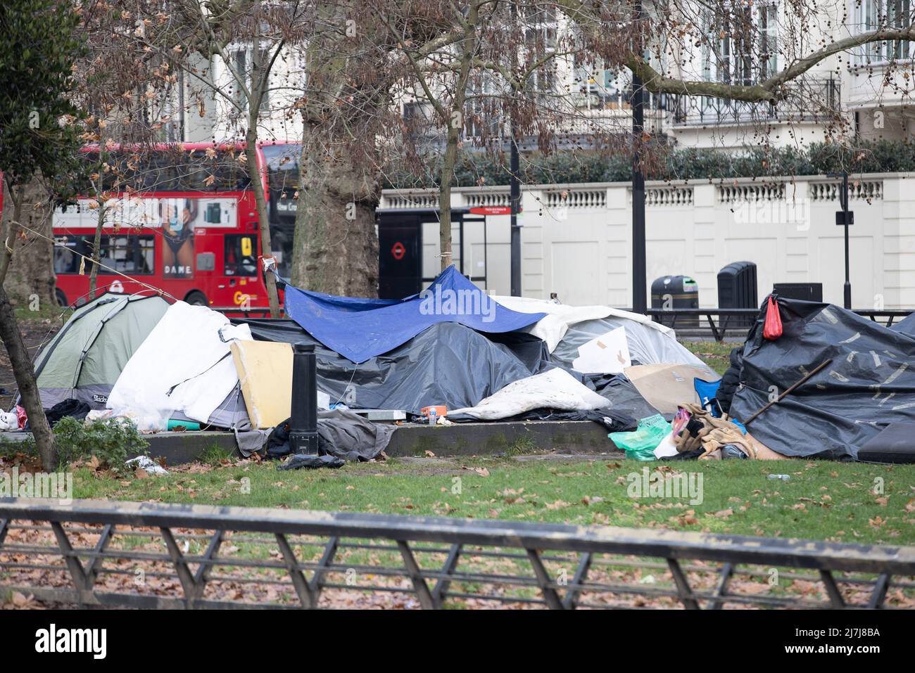 Roma Gypsies camp out on London's Park Lane near Marble Arch, on one of ...