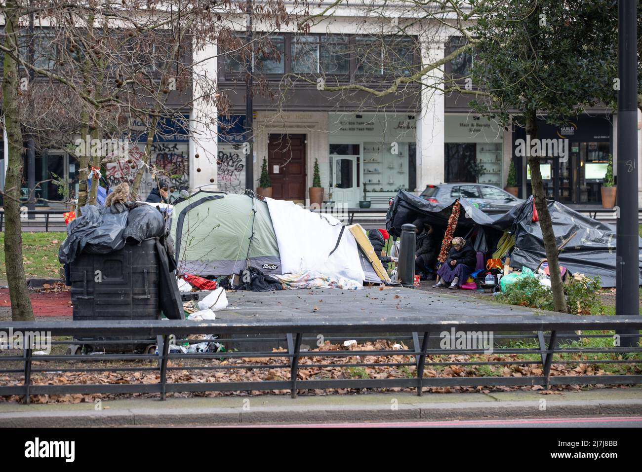 Roma Gypsies camp out on London's Park Lane near Marble Arch, on one of ...