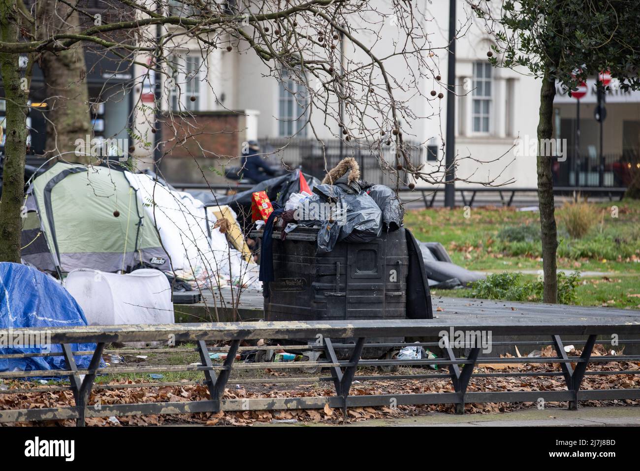 Roma Gypsies camp out on London's Park Lane near Marble Arch, on one of ...
