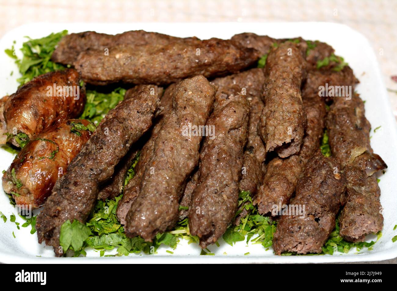 Arabic cuisine traditional food beef Kofta, kebab and tarb kofta which