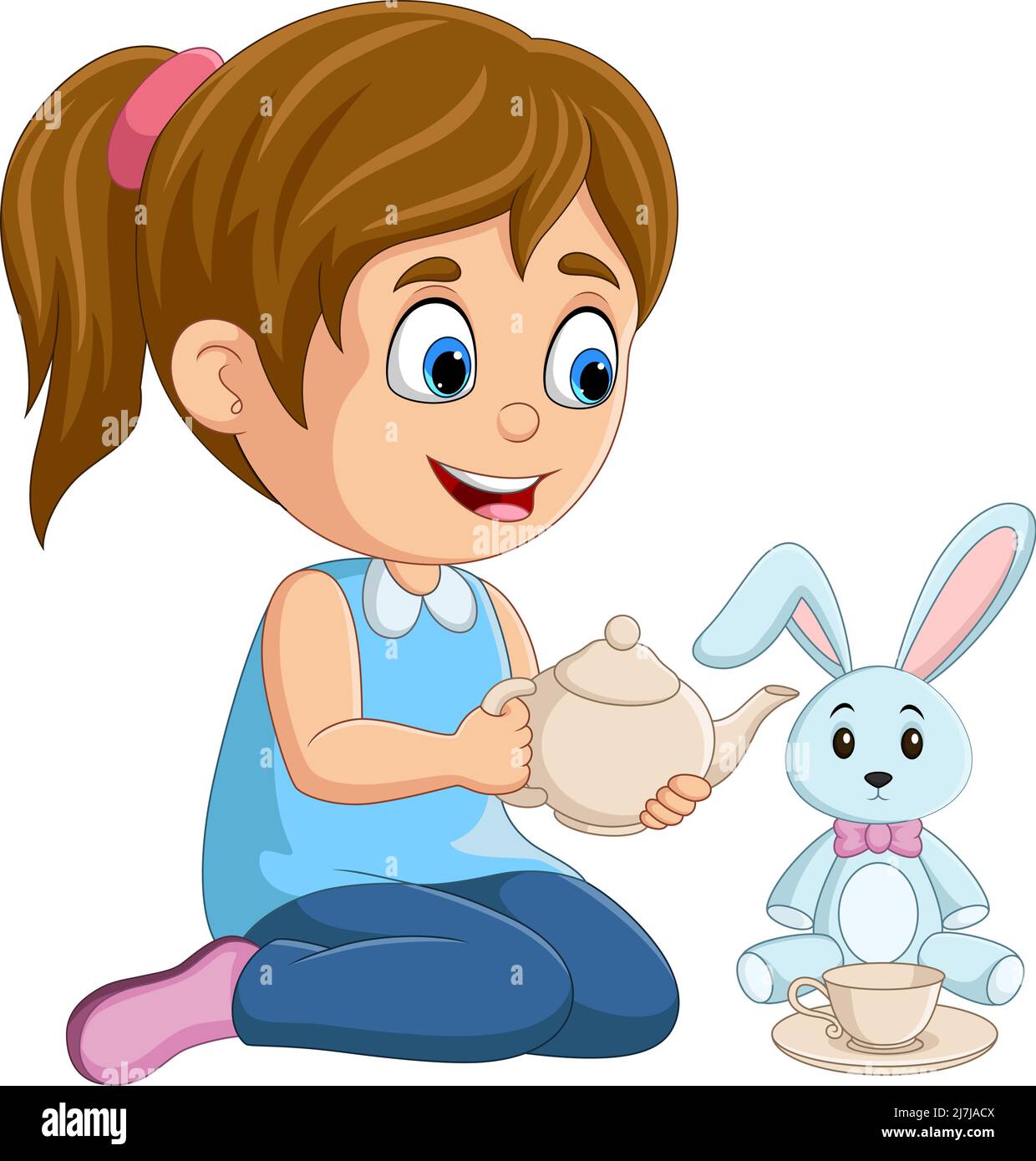 Cartoon little girl playing rabbit doll Stock Vector Image & Art - Alamy