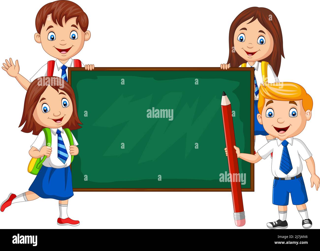 Cartoon school children with chalkboard Stock Vector