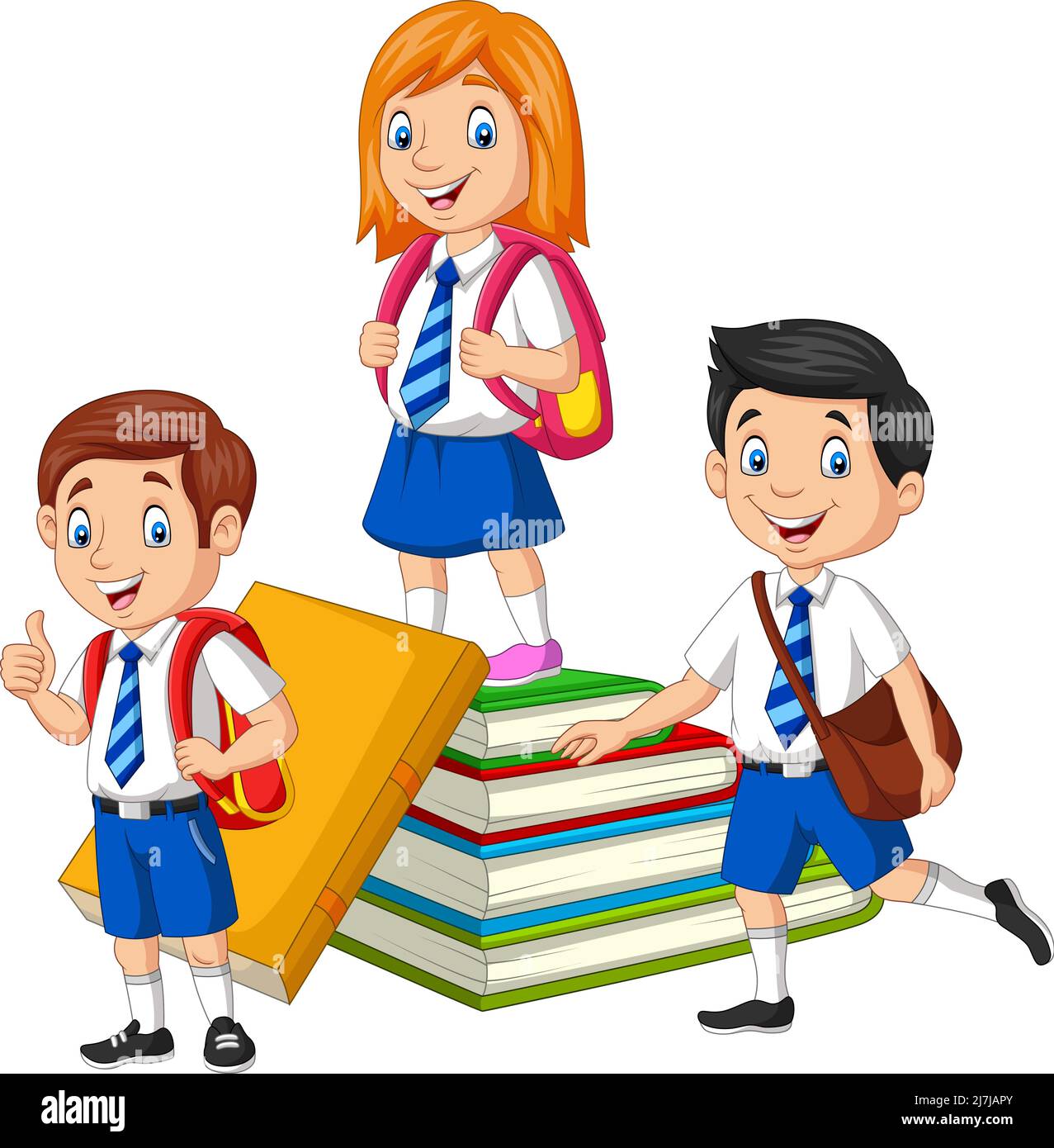 Happy school children with stack of book Stock Vector Image & Art - Alamy