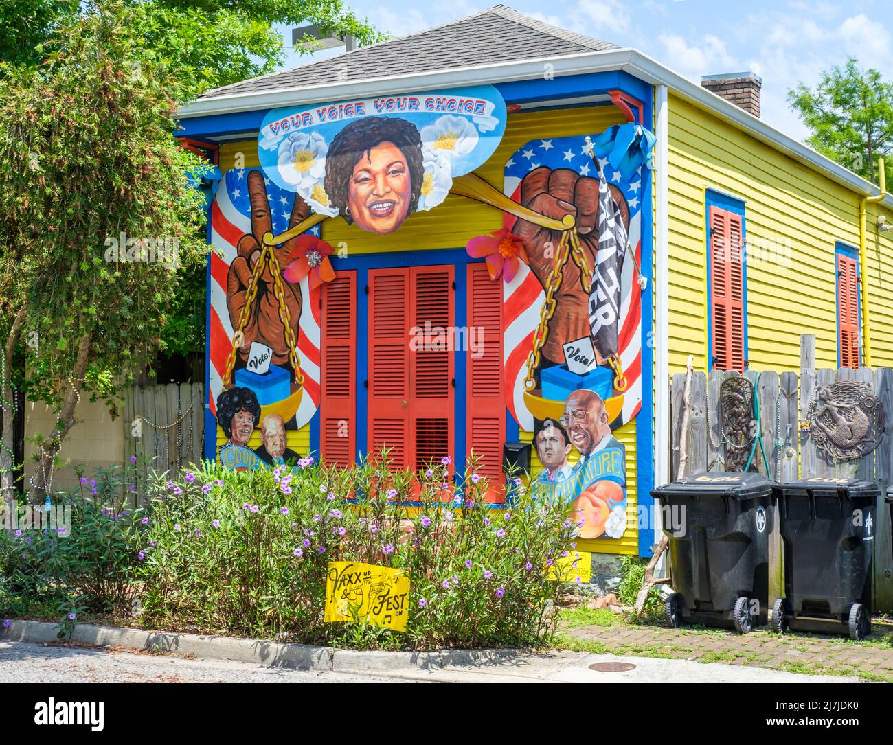 NEW ORLEANS, LA, USA - MAY 7, 2022:; Mural of past and present civil rights champions painted on the front of shotgun house in Bywater Neighborhood. Stock Photo