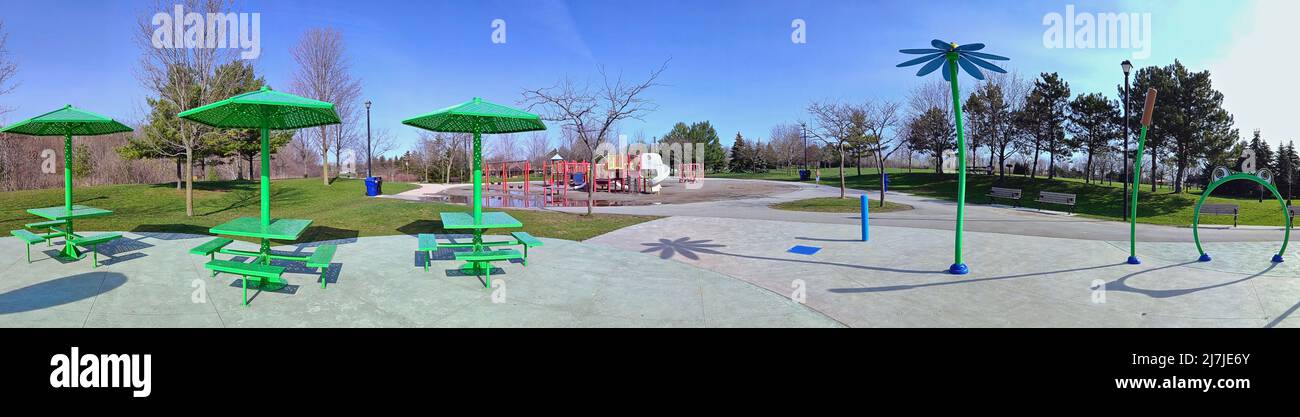 Web banner of the playground at the public park in springtime Stock Photo